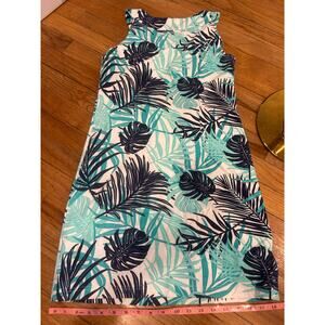 Katherine Way Leaf Beach Dress Navy Teal White S